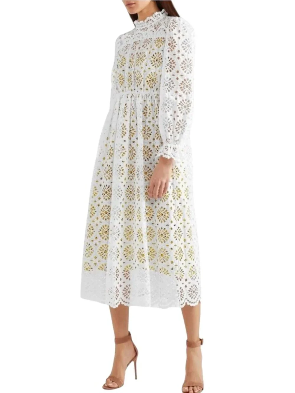 Diane von Furstenberg New Leandra White Eyelet Embroidery Midi Dress Size 4 - Picture 2 of 12